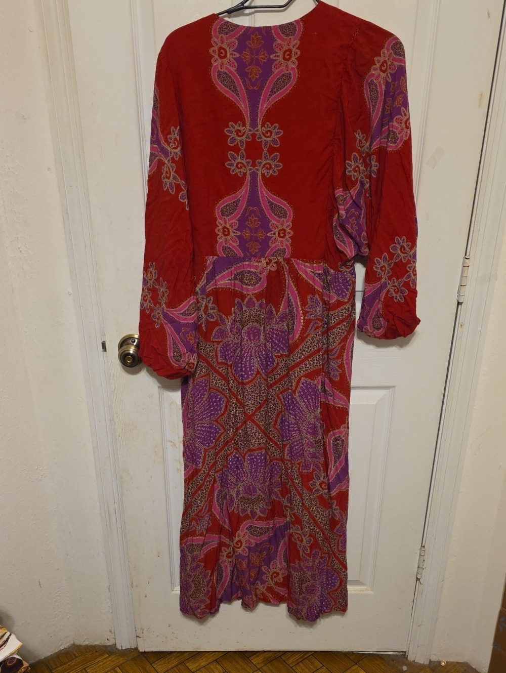 Farm Rio Women's Boho Red & Purple Paisley Maxi Dress Balloon Sleeves Sz L READ - Picture 7 of 13